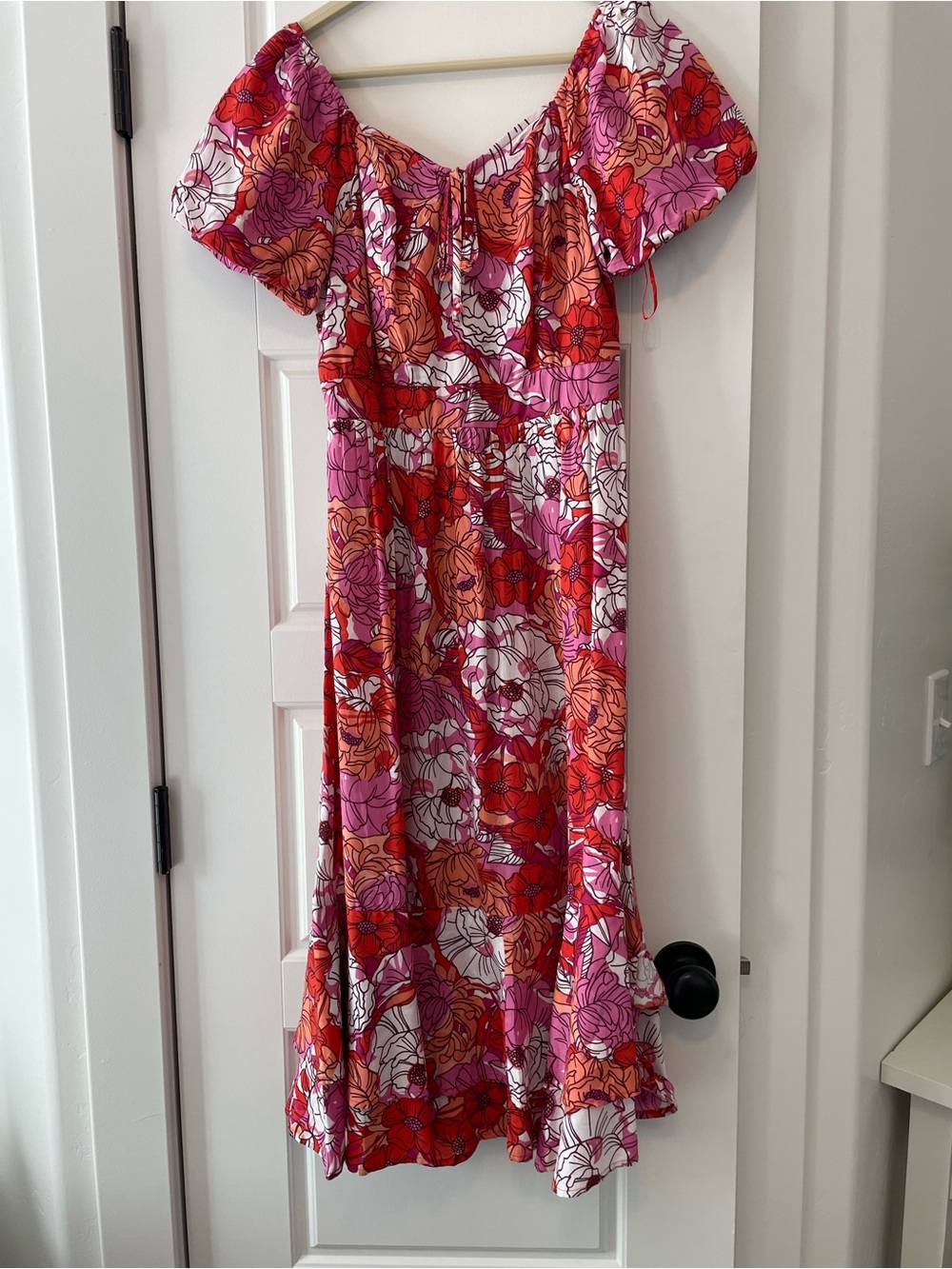 Japna Red & Pink Floral Off-Shoulder Midi Dress